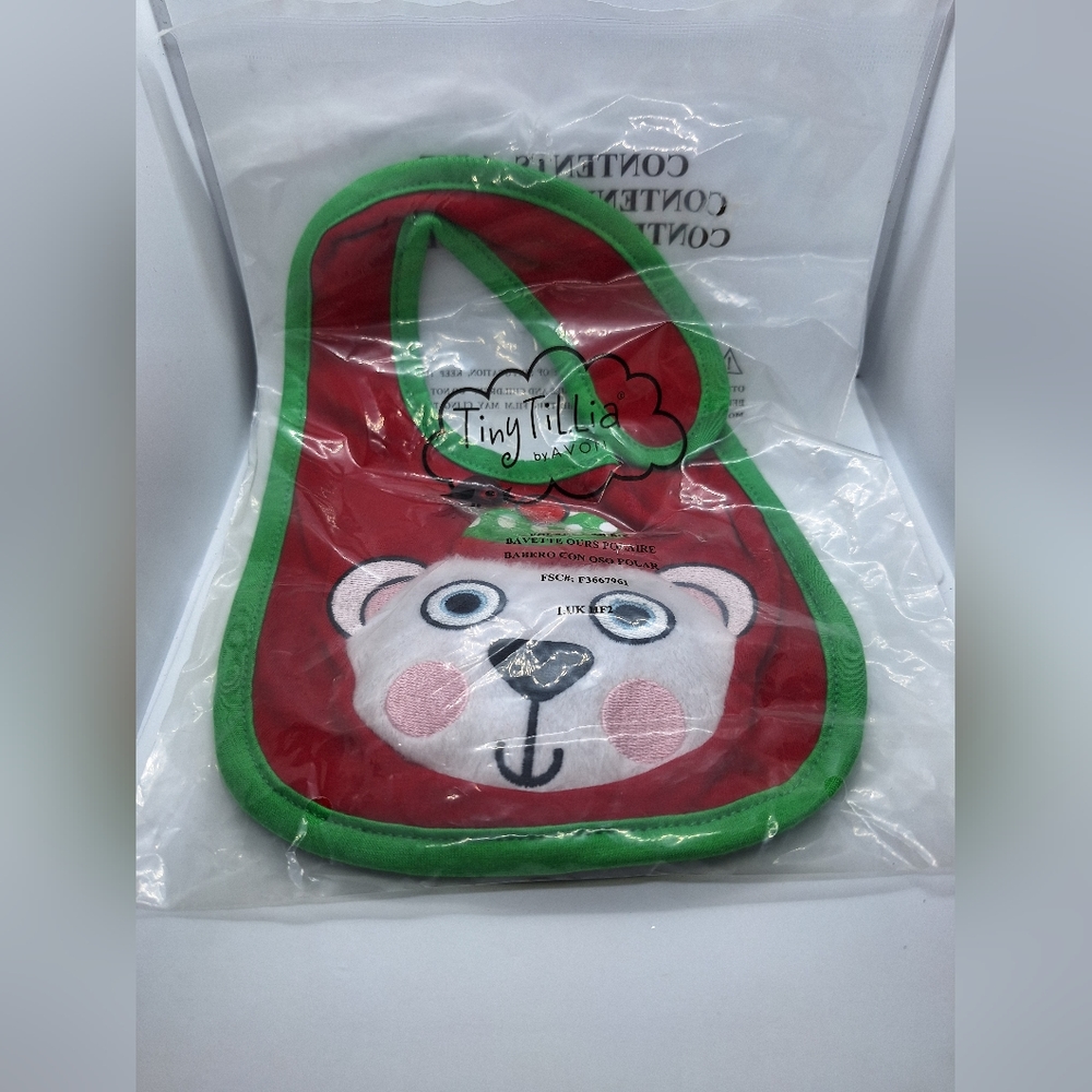 Tiny Tillia By Avon Polar Bear Plush Face‎ Baby Bib New in package